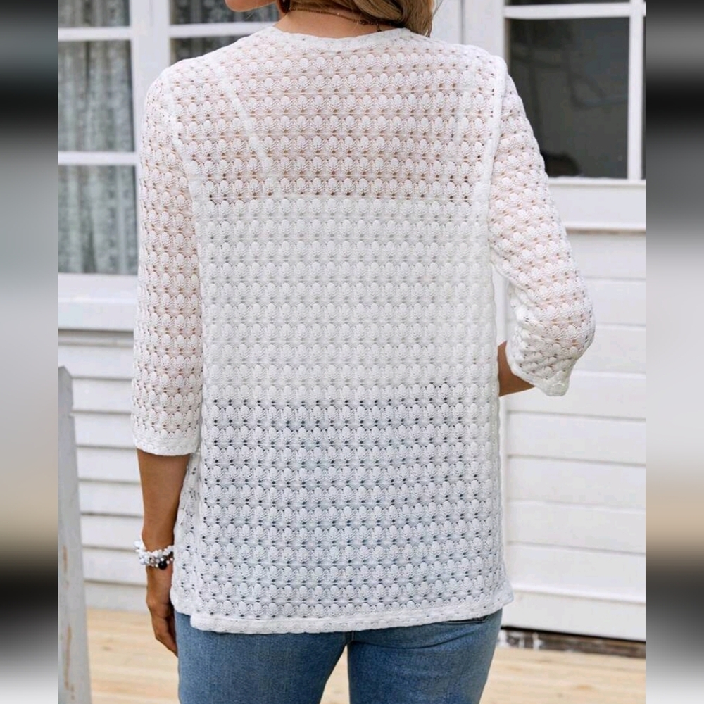 Women's Vacation Casual Solid Color Hollow-Out Knit Cardigan - Picture 2 of 4